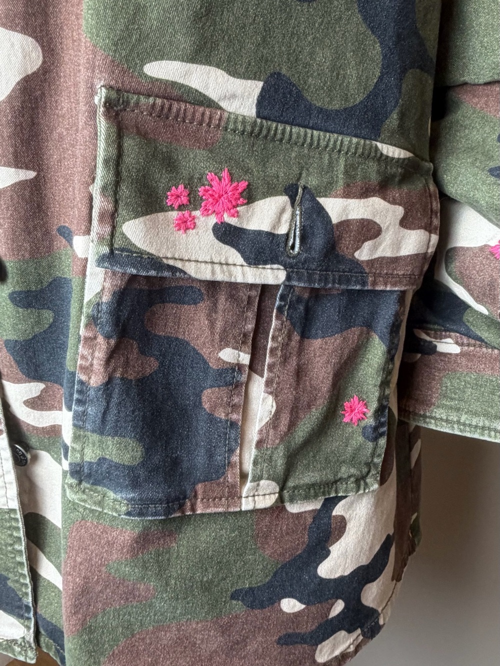 Cinq a Sept XL Camo Jacket with Pink Floral Embroidery - Picture 4 of 10